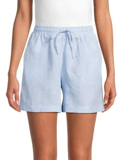 Saks Fifth Avenue Women's 100% Linen Sequin-side Drawstring Shorts In Chambray Blue