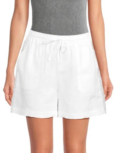 Saks Fifth Avenue Women's 100% Linen Sequin-side Drawstring Shorts In White