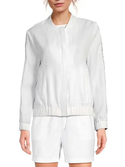 Saks Fifth Avenue Women's 100% Linen Sequin Stripe Bomber Jacket In White