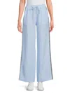 Saks Fifth Avenue Women's 100% Linen Sequin Trim Straight Pants In Chambray