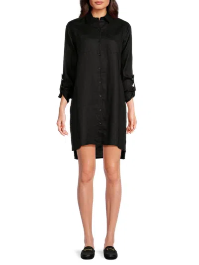 Saks Fifth Avenue Women's 100% Linen Side Slit Shirt Dress In Black