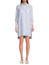 Saks Fifth Avenue Women's 100% Linen Side Slit Shirt Dress In Blue White