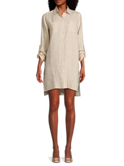Saks Fifth Avenue Women's 100% Linen Side Slit Shirt Dress In Natural