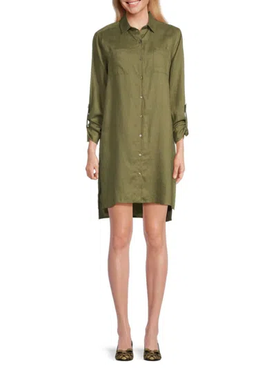 Saks Fifth Avenue Women's 100% Linen Side Slit Shirt Dress In Olive