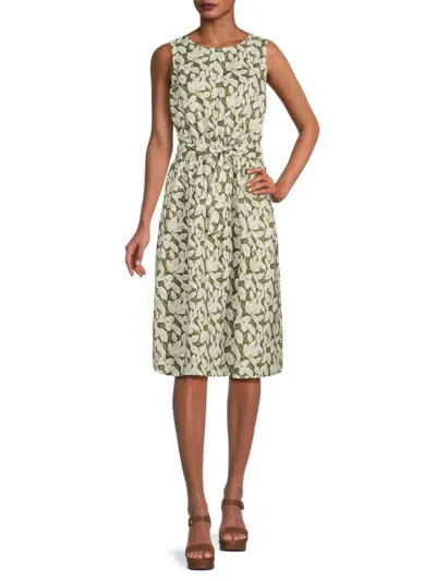 Saks Fifth Avenue Women's 100% Linen Sleeveless Mini Dress In Olive White
