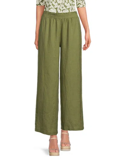 Saks Fifth Avenue Women's 100% Linen Smocked Wide Leg Pants In Olive