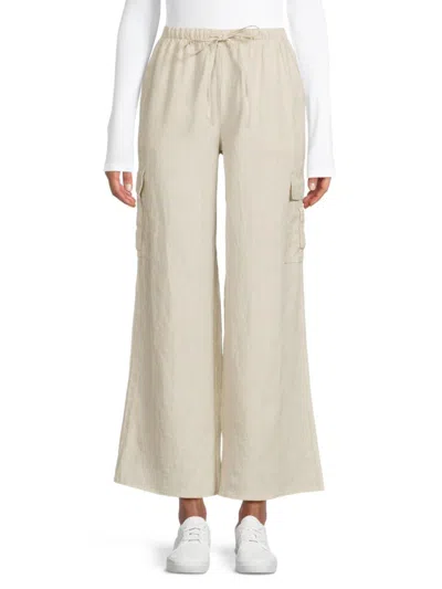 Saks Fifth Avenue Women's 100% Linen Wide Leg Cargo Pants In Natural Cream