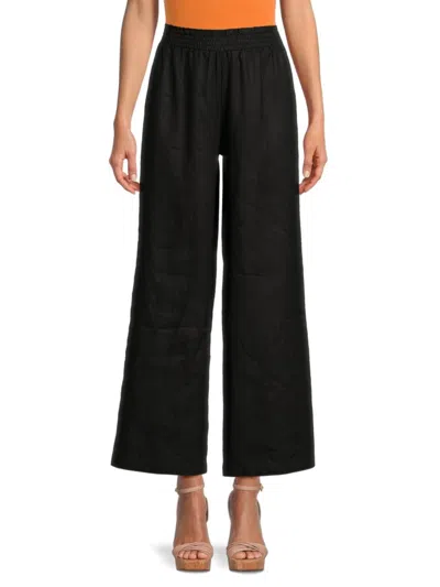 Saks Fifth Avenue Women's 100% Linen Wide Leg Pants In Black