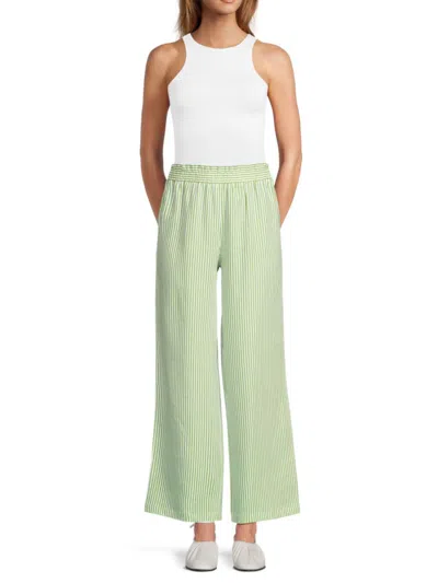 Saks Fifth Avenue Women's 100% Linen Relaxed Fit Pants In Cypress Stripe
