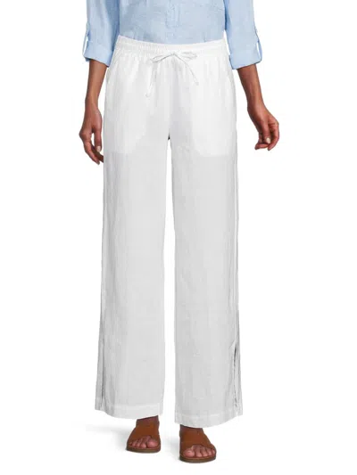 Saks Fifth Avenue Women's 100% Linen Wide Leg Pants In White