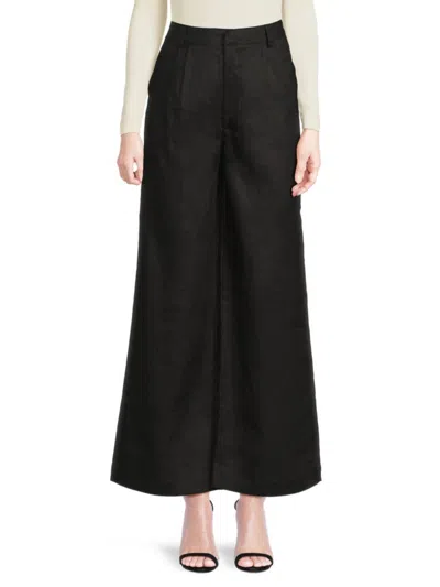 Saks Fifth Avenue Women's 100% Linen Wide-leg Trousers In Black