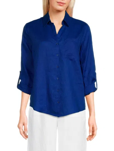 Saks Fifth Avenue Women's 100% Linen Patch Pocket Shirt In Cobalt