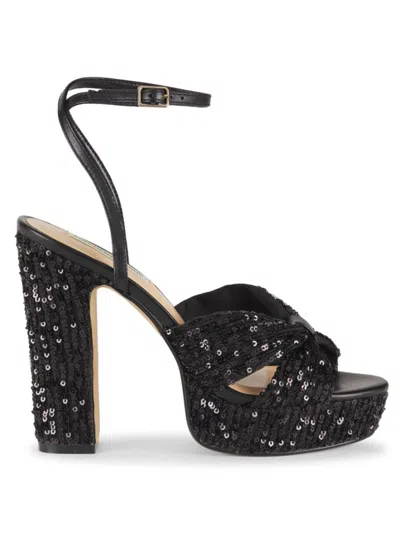 Saks Fifth Avenue Women's 127mm Shai Block Heel Crossover Sequin Platform Sandals In Black Sequin