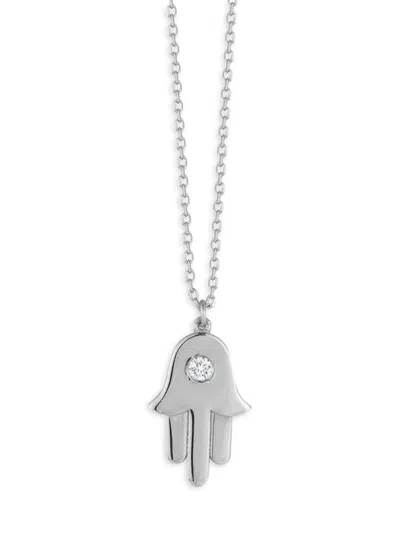 Saks Fifth Avenue Women's 14k Gold & 0.03 Tcw Diamond Hamsa Pendant Necklace In White