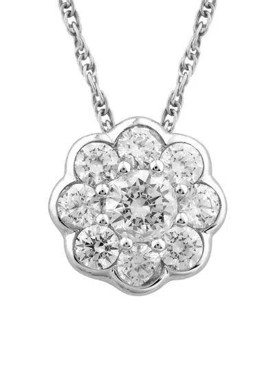Saks Fifth Avenue Women's 14k Gold & 0.75 Tcw Lab Grown Diamond Flower Pendant Necklace In White Gold