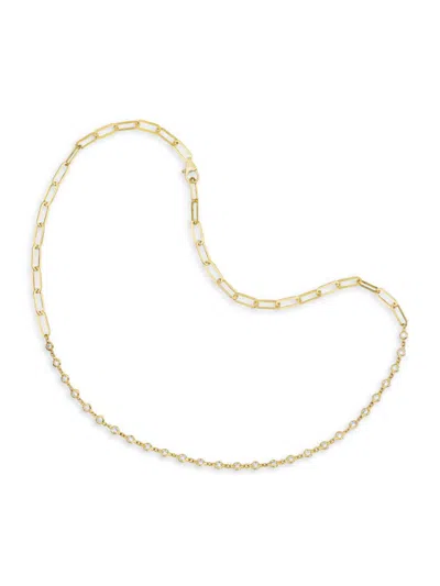 Saks Fifth Avenue Women's 14k Gold & 1.5 Tcw Natural Diamond Station Paperclip Necklace In Yellow Gold