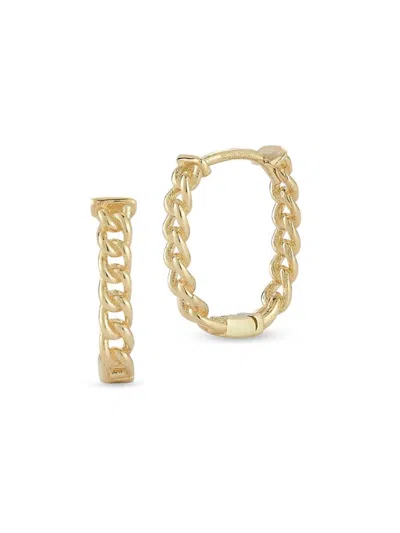 Saks Fifth Avenue Women's 14k Gold Curb Chain Oval Huggie Hoop Earrings