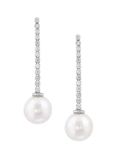 Saks Fifth Avenue Women's 14k Gold, Freshwater Pearl & 0.39 Tcw Diamond Drop Earrings In Neutral