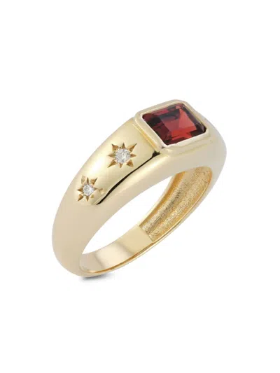 Saks Fifth Avenue Women's 14k Gold, Garnet & Diamond Signet Ring