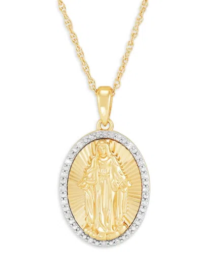 Saks Fifth Avenue Women's 14k Goldplated Silver, Sterling Silver & 0.10 Tcw Diamond Virgin Mary Pendant Necklace