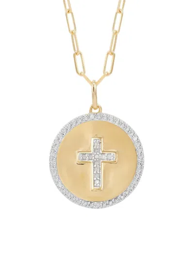 Saks Fifth Avenue Women's 14k Goldplated Sterling Silver & 0.1 Tcw Diamond Cross Pendant Necklace
