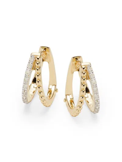 Saks Fifth Avenue Women's 14k Goldplated Sterling Silver & 0.1 Tcw Diamond Double Hoop Earrings