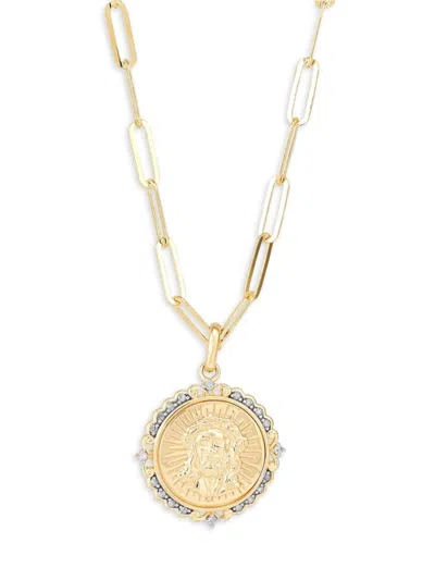 Saks Fifth Avenue Women's 14k Goldplated Sterling Silver & 0.1 Tcw Diamond Jesus Pendant Necklace