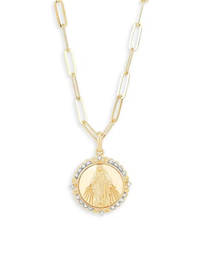Saks Fifth Avenue Women's 14k Goldplated Sterling Silver & 0.1 Tcw Diamond Virgin Mary Pendant Necklace