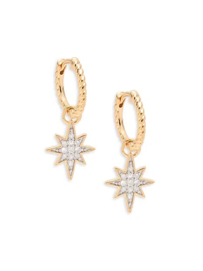 Saks Fifth Avenue Women's 14k Goldplated Sterling Silver & 0.19 Tcw Diamond Drop Earrings In Gold Plate