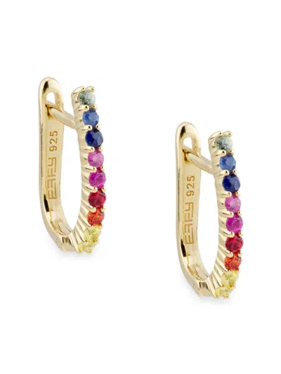 Saks Fifth Avenue Women's 14k Goldplated Sterling Silver & Multi Sapphire Huggie Earrings In Yellow Gold