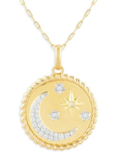 Saks Fifth Avenue Women's 14k Goldplated Sterling Silver, Created Opal & Created Sapphire Moon Star Pendant Necklace