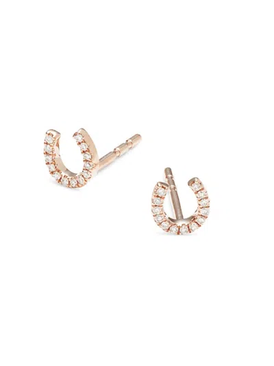 Saks Fifth Avenue Women's 14k Rose Gold & 0.06 Tcw Diamond Horseshoe Stud Earring