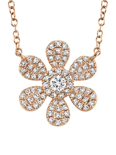 Saks Fifth Avenue Women's 14k Rose Gold & 0.24 Tcw Diamond Floral Pendant Necklace/18"