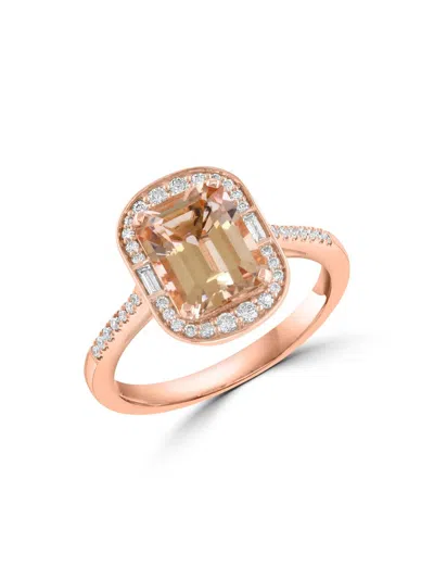 Saks Fifth Avenue Women's 14k Rose Gold, Morganite & 0.25 Tcw Diamond Halo Ring