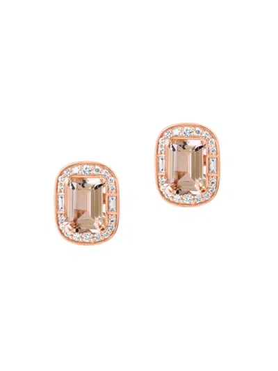 Saks Fifth Avenue Women's 14k Rose Gold, Morganite & 0.32 Tcw Diamond Stud Earrings
