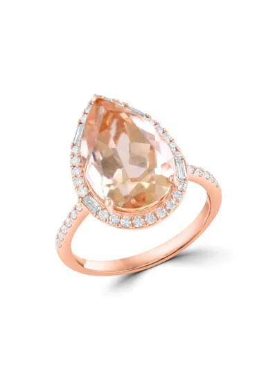 Saks Fifth Avenue Women's 14k Rose Gold, Morganite & 0.49 Tcw Diamond Halo Ring