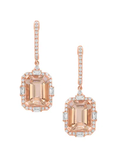 Saks Fifth Avenue Women's 14k Rose Gold, Morganite & 0.56 Tcw Diamond Halo Drop Earrings