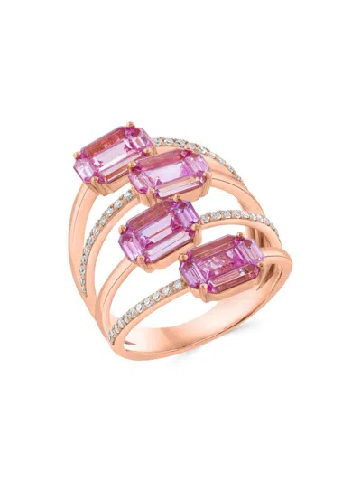 Saks Fifth Avenue Women's 14k Rose Gold, Pink Sapphire & 0.21 Tcw Diamond Ring