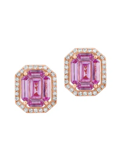 Saks Fifth Avenue Women's 14k Rose Gold, Pink Sapphire & 0.27 Tcw Diamond Stud Earrings
