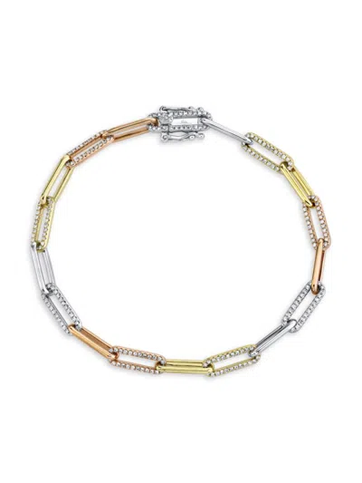 Saks Fifth Avenue Women's 14k Three Tone Gold & 0.74 Tcw Diamond Paperlink Bracelet