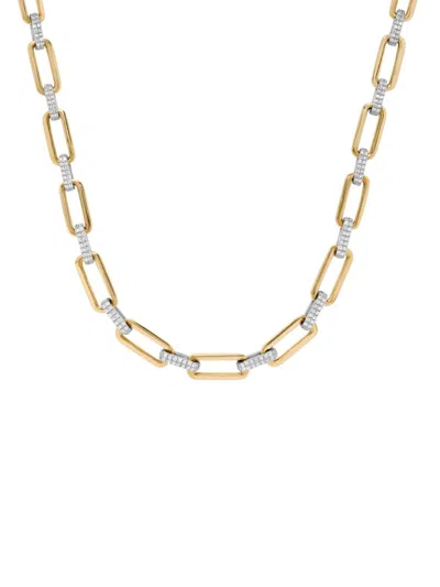 Saks Fifth Avenue Women's 14k Two Tone & 0.89 Tcw Diamond Paperclip Link Necklace In White Gold