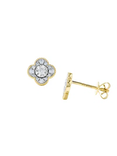 Saks Fifth Avenue Women's 14k Two Tone Gold & 0.15 Tcw Diamond Clover Stud Earrings