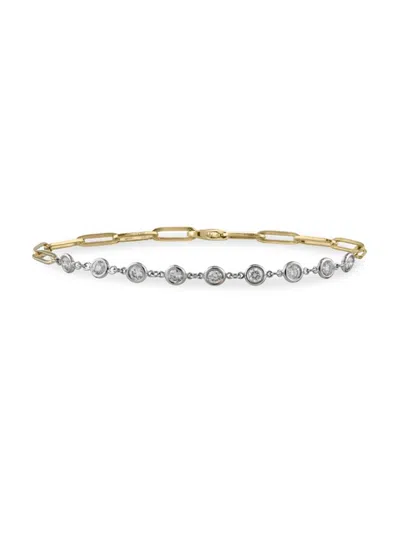 Saks Fifth Avenue Women's 14k Two Tone Gold & 1 Tcw Natural Diamond Paperclip Bracelet