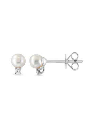 Saks Fifth Avenue Women's 14k White Gold, 4mm Round Freshwater Pearl & Diamond Stud Earrings