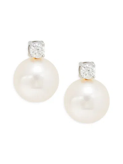 Saks Fifth Avenue Women's 14k White Gold, 6mm Round Freshwater Pearl & Lab Grown Diamond Stud Earrings In Metallic