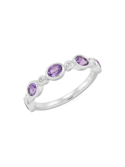 Saks Fifth Avenue Women's 14k White Gold, Amethyst & White Topaz Studded Ring In Metallic