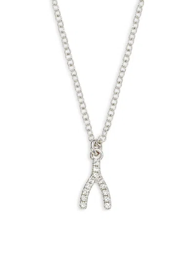 Saks Fifth Avenue Women's 14k White Gold & 0.03 Tcw Diamond Wishbone Necklace In Metallic