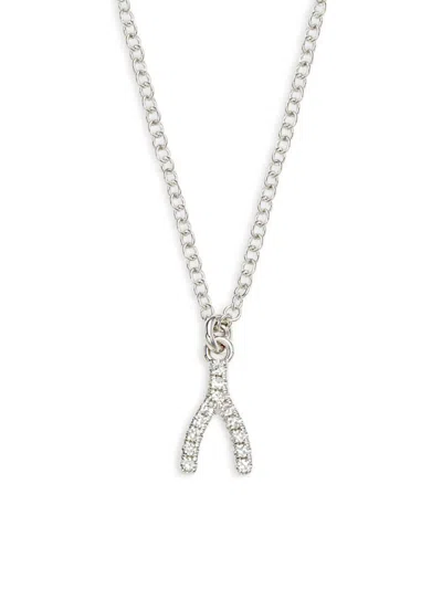 Saks Fifth Avenue Women's 14k White Gold & 0.03 Tcw Diamond Wishbone Necklace