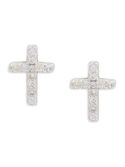 Saks Fifth Avenue Women's 14k White Gold & 0.039 Tcw Diamond Cross Stud Earrings In Metallic
