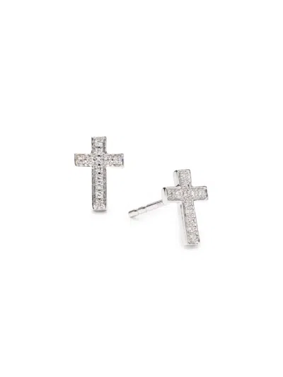 Saks Fifth Avenue Women's 14k White Gold & 0.05 Tcw Diamond Cross Stud Earrings